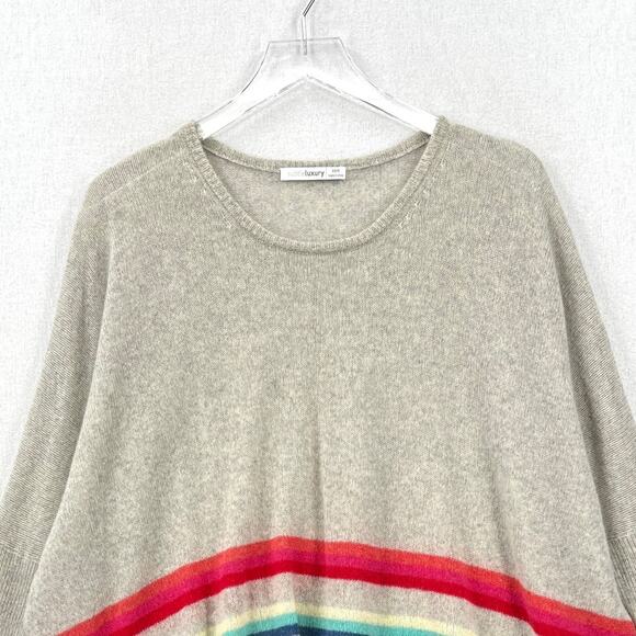 SUBTLE LUXURY Poncho Cashmere Sweater Womens XS Small Heather Gray Multi Stripe - Picture 4 of 13